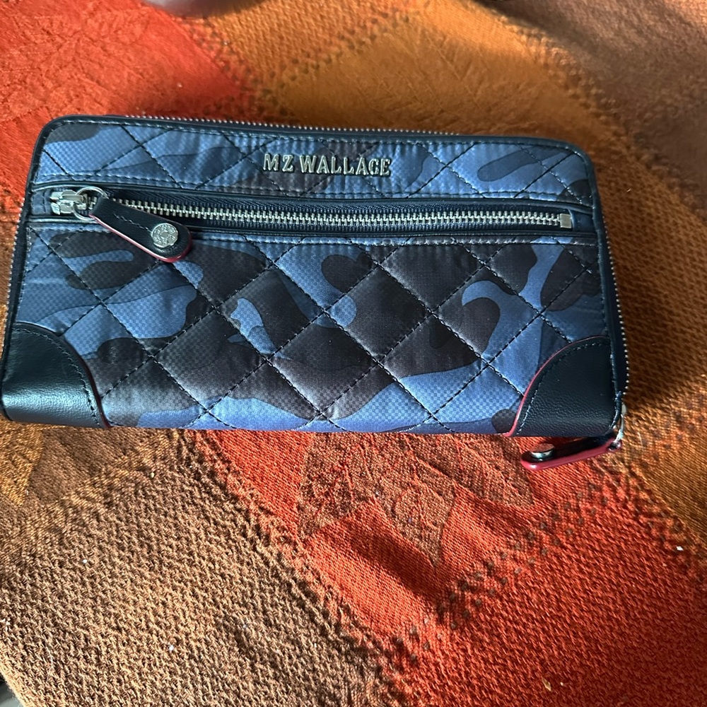 MZ Wallace Quilted Wallet in Blue and Black